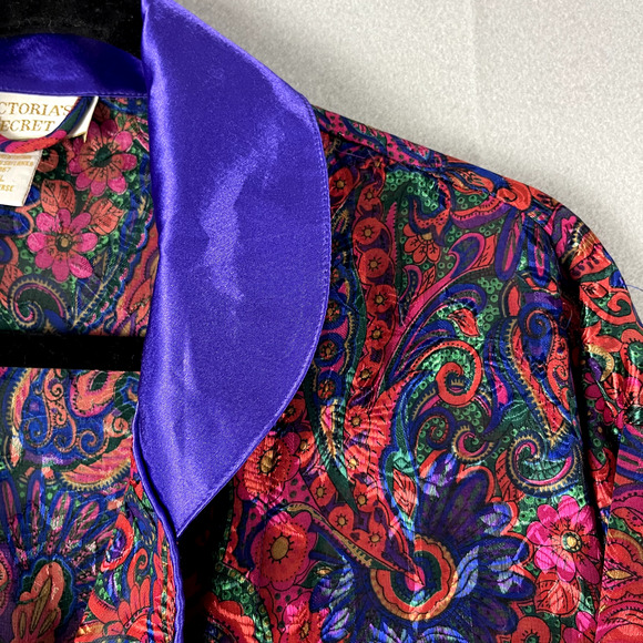 VTG Victorias Secret Satin Paisley Robe Women M/L Semi-Sheer Whimsigoth Fairy - Picture 5 of 16
